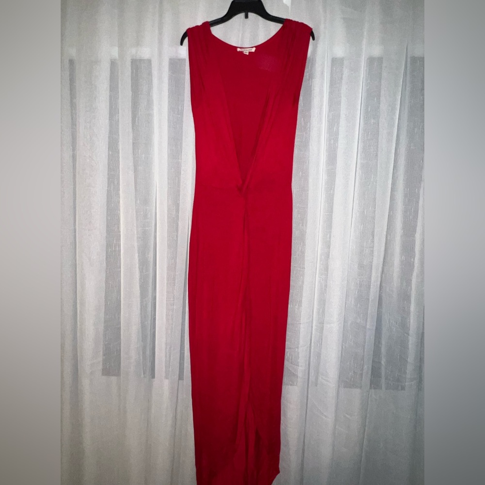 Red cotton low cut dress